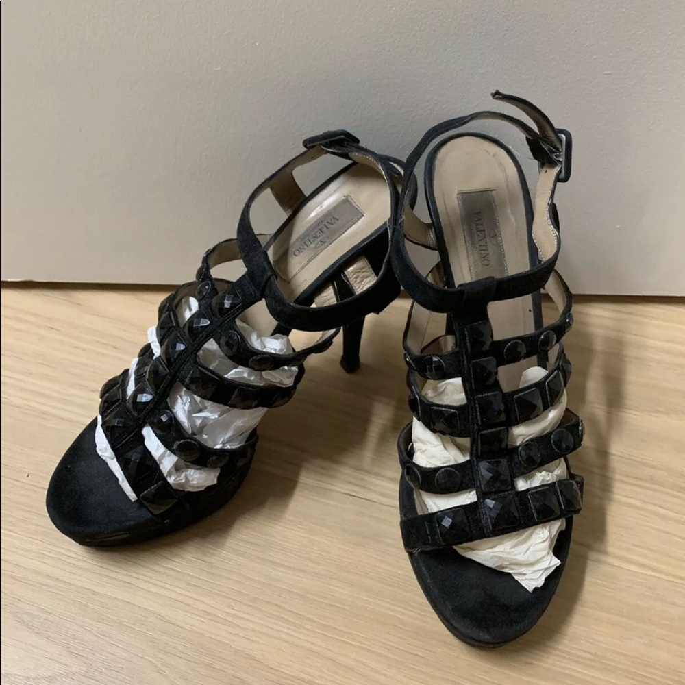 Valentino Black Strappy Studded High Heel Sandals